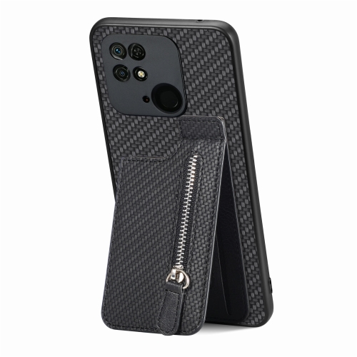 

For Redmi 10C Carbon Fiber Vertical Flip Zipper Phone Case(Black)