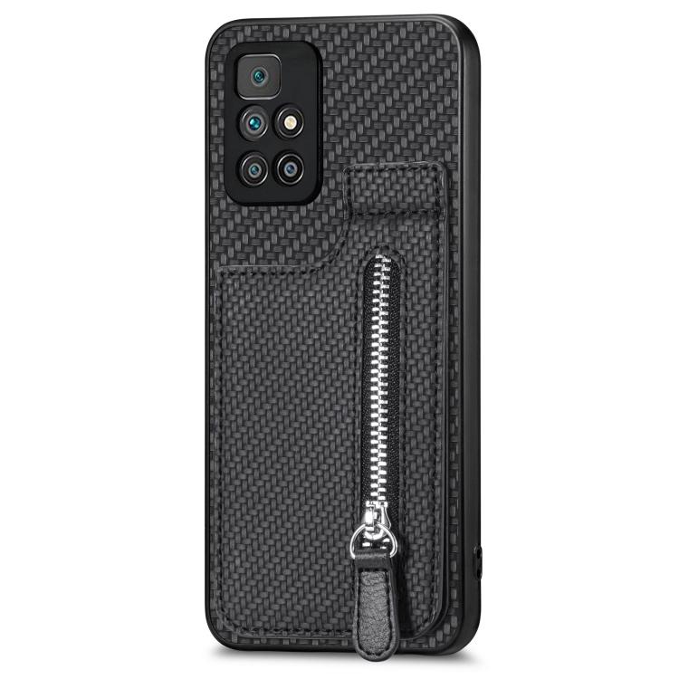

For Redmi 10 Carbon Fiber Vertical Flip Zipper Phone Case(Black)