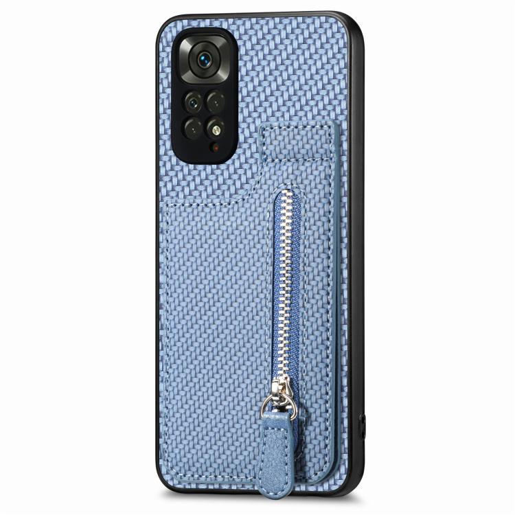 

For Redmi Note 11 4G Carbon Fiber Vertical Flip Zipper Phone Case(Blue)