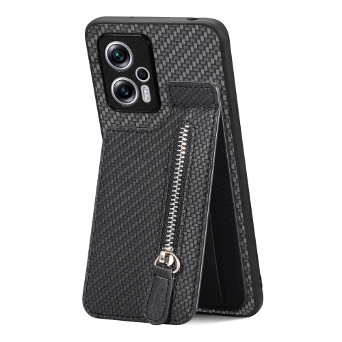 

For Redmi Note 11T Pro 5G Carbon Fiber Vertical Flip Zipper Phone Case(Black)