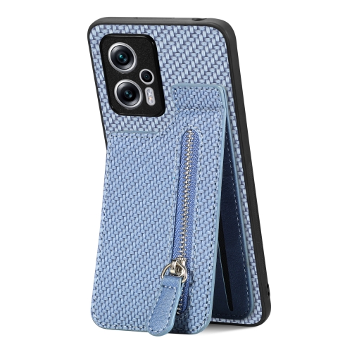 

For Redmi Note 11T Pro 5G Carbon Fiber Vertical Flip Zipper Phone Case(Blue)