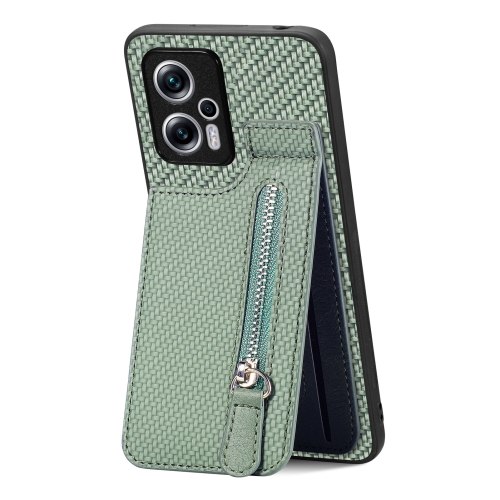 

For Redmi Note 11T Pro 5G Carbon Fiber Vertical Flip Zipper Phone Case(Green)