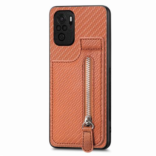 

For Redmi Note 10 4G Carbon Fiber Vertical Flip Zipper Phone Case(Brown)