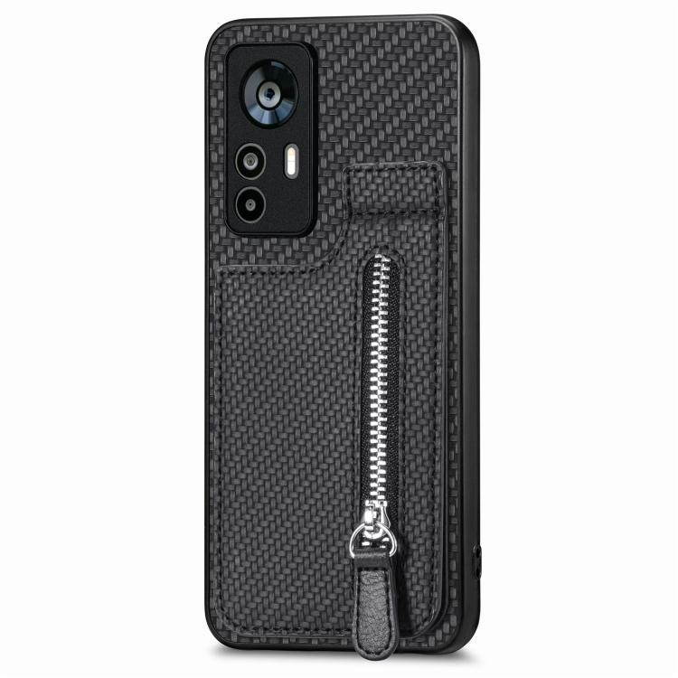 

For Xiaomi 12T / 12T Pro Carbon Fiber Vertical Flip Zipper Phone Case(Black)