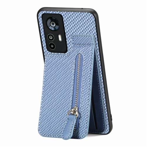 

For Xiaomi 12T / 12T Pro Carbon Fiber Vertical Flip Zipper Phone Case(Blue)