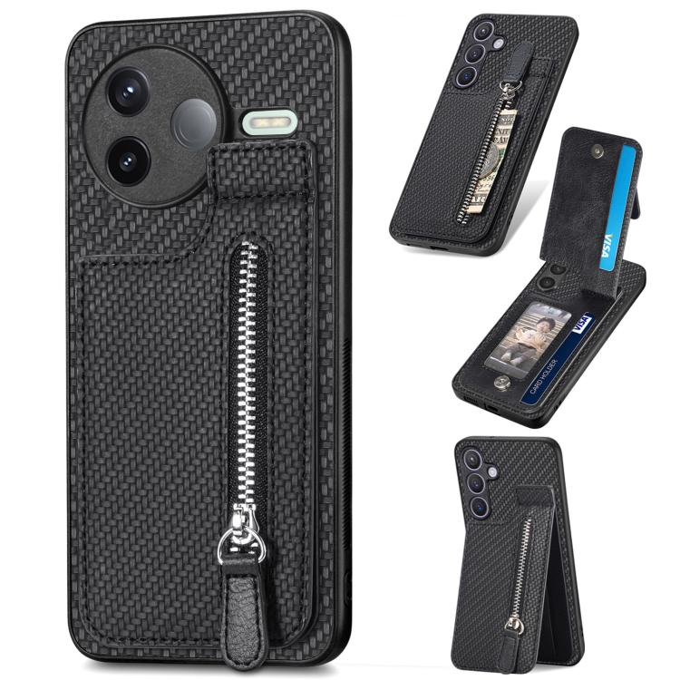 

For Redmi K80 / Poco F7 Pro Carbon Fiber Vertical Flip Zipper Phone Case(Black)