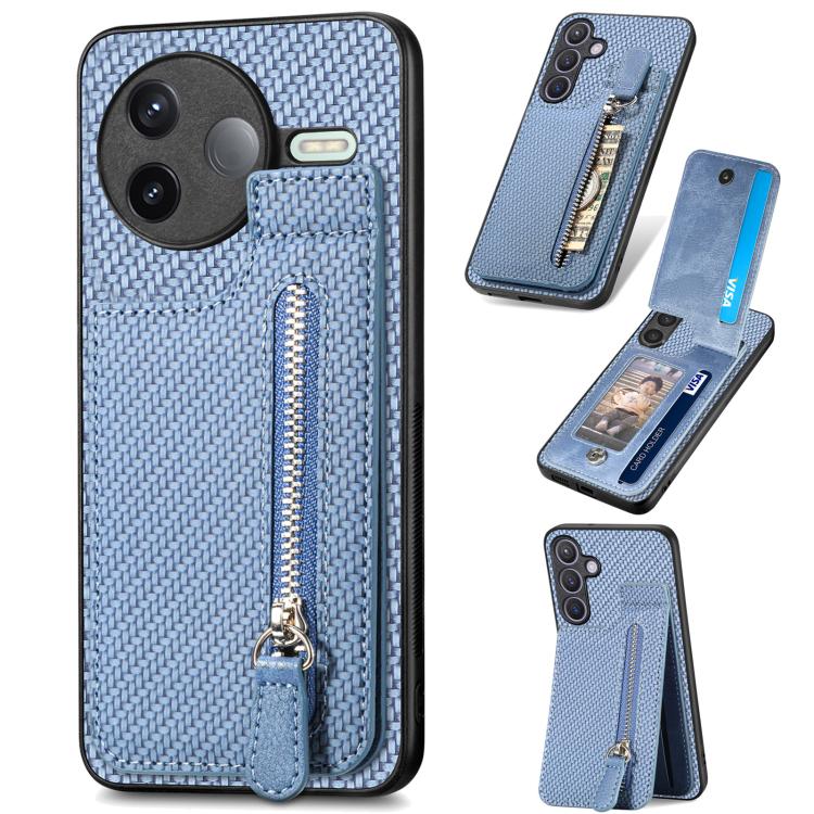 

For Redmi K80 / Poco F7 Pro Carbon Fiber Vertical Flip Zipper Phone Case(Blue)