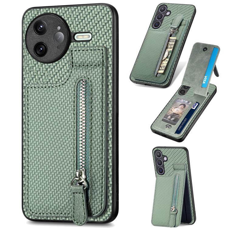 

For Redmi K80 Pro / Poco F7 Ultra Carbon Fiber Vertical Flip Zipper Phone Case(Green)
