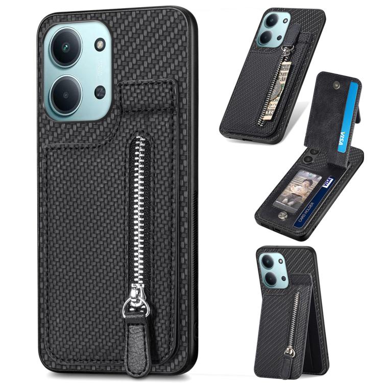 

For Redmi 15C 5G / 4G Glodal 171mm Carbon Fiber Vertical Flip Zipper Phone Case(Black)