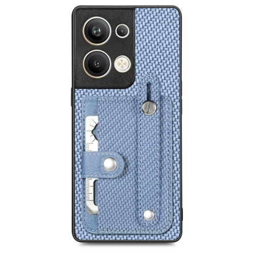 

For OPPO Reno9 Pro+ Wristband Kickstand Card Wallet Back Cover Phone Case with Tool Knife(Blue)