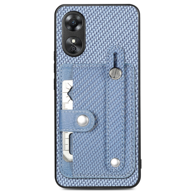 

For OPPO A17 Wristband Kickstand Card Wallet Back Cover Phone Case with Tool Knife(Blue)
