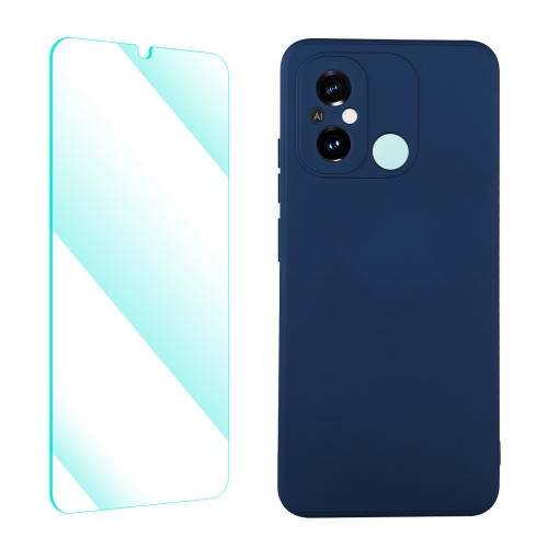 

For Xiaomi Poco C55 / Redmi 12C ENKAY Liquid Silicone Phone Case with Tempered Film(Dark Blue)