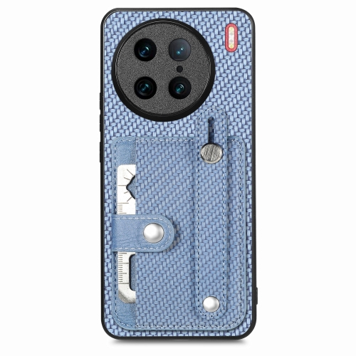 

For vivo X90 Pro Wristband Kickstand Card Wallet Back Cover Phone Case with Tool Knife(Blue)