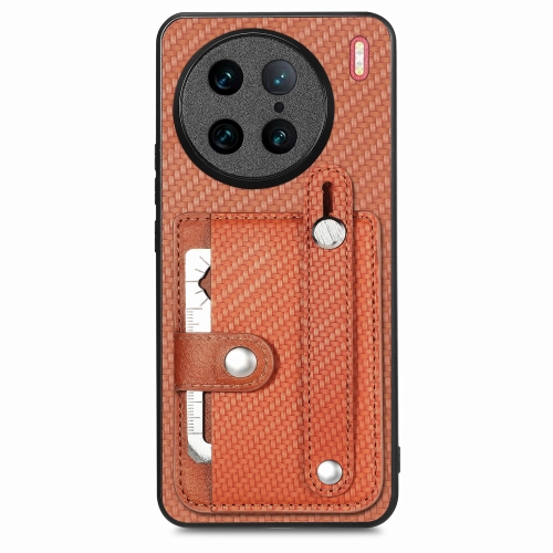 

For vivo X90 Pro Wristband Kickstand Card Wallet Back Cover Phone Case with Tool Knife(Brown)