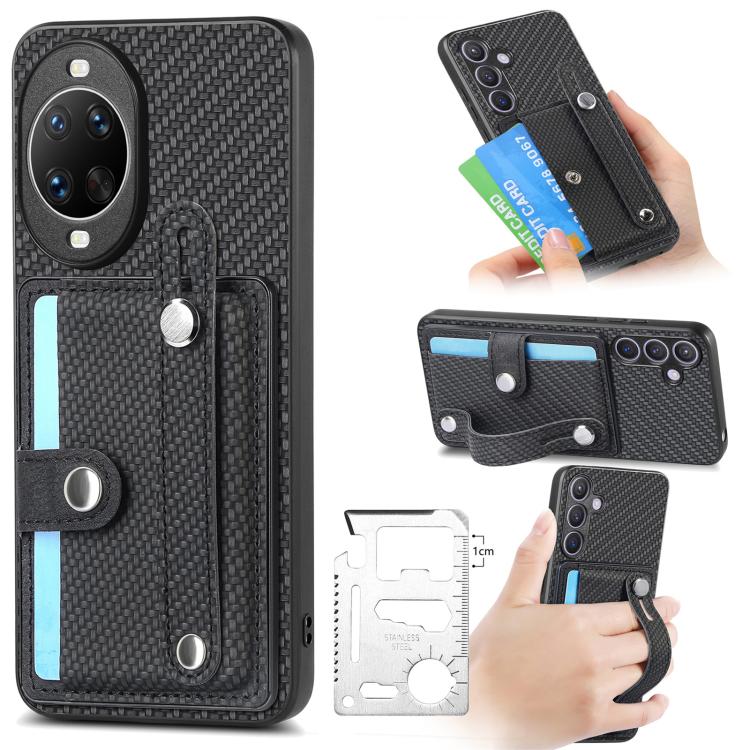 

For Huawei nova 14 Ultra Wristband Kickstand Card Wallet Back Cover Phone Case with Tool Knife(Black)