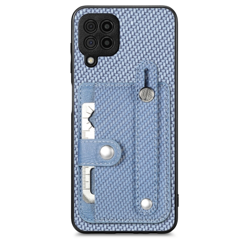 

For Samsung Galaxy A22 4G Wristband Kickstand Wallet Back Phone Case with Tool Knife(Blue)