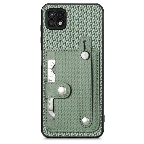 

For Samsung Galaxy A22 5G Wristband Kickstand Wallet Back Phone Case with Tool Knife(Green)