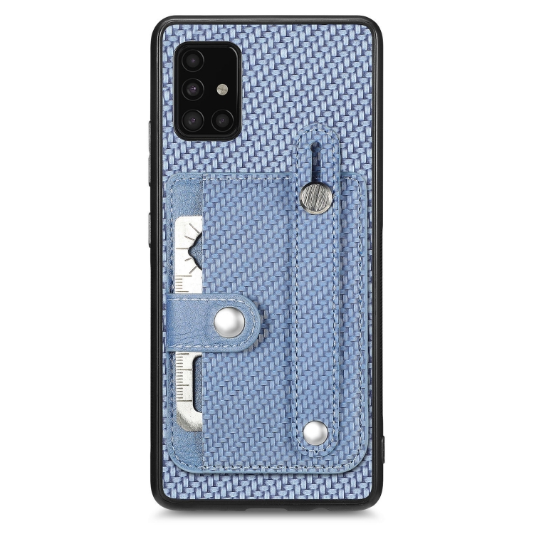 

For Samsung Galaxy A51 5G Wristband Kickstand Wallet Back Phone Case with Tool Knife(Blue)