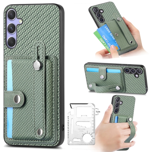 

For Samsung Galaxy S25 5G Wristband Kickstand Wallet Back Phone Case with Tool Knife(Green)