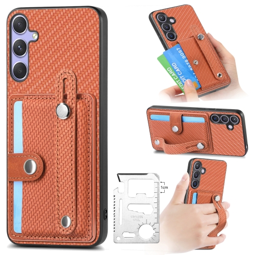 

For Samsung Galaxy S25+ 5G Wristband Kickstand Wallet Back Phone Case with Tool Knife(Brown)