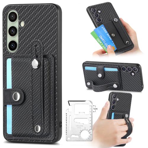 

For Samsung Galaxy A56 5G Wristband Kickstand Wallet Back Phone Case with Tool Knife(Black)