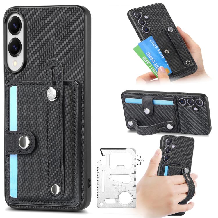 

For Samsung Galaxy S25 Edge 5G Wristband Kickstand Wallet Back Phone Case with Tool Knife(Black)