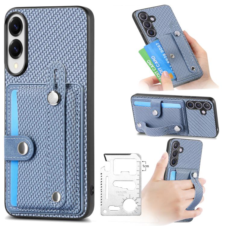 

For Samsung Galaxy S25 Edge 5G Wristband Kickstand Wallet Back Phone Case with Tool Knife(Blue)