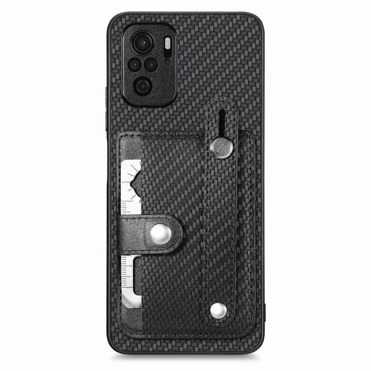 

For Redmi Note 10 Wristband Kickstand Wallet Back Phone Case with Tool Knife(Black)