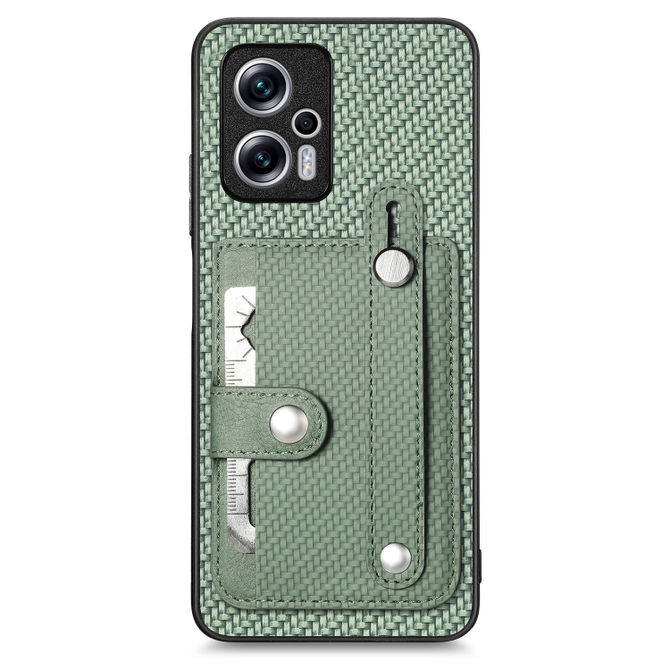 

For Redmi Note 11T Pro 5G Wristband Kickstand Wallet Back Phone Case with Tool Knife(Green)