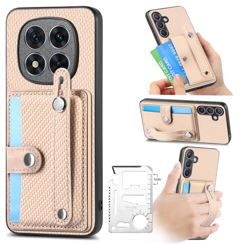 

For Redmi Note 14 Pro+ 5G Wristband Kickstand Card Wallet Back Phone Case with Tool Knife(Khaki)