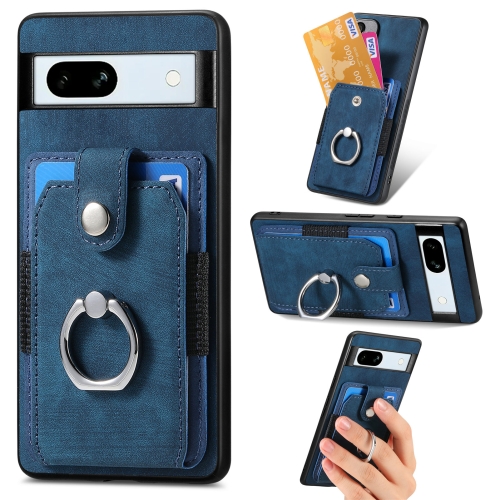 

For Google Pixel 7A Retro Skin-feel Ring Card Wallet Phone Case(Blue)