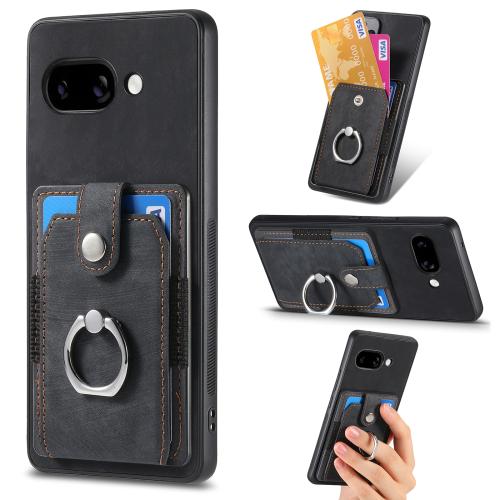 

For Google Pixel 9a Retro Skin-feel Ring Card Wallet Phone Case(Black)