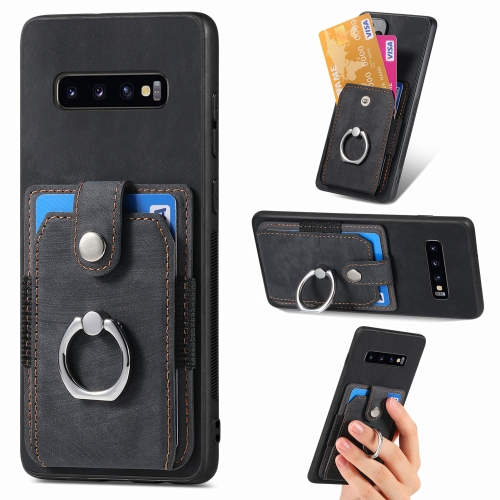 

For Samsung Galaxy S10 Retro Skin-feel Ring Card Wallet Phone Case(Black)