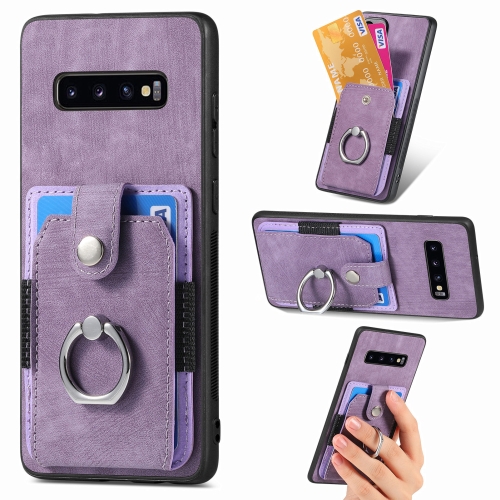 

For Samsung Galaxy S10 Retro Skin-feel Ring Card Wallet Phone Case(Purple)