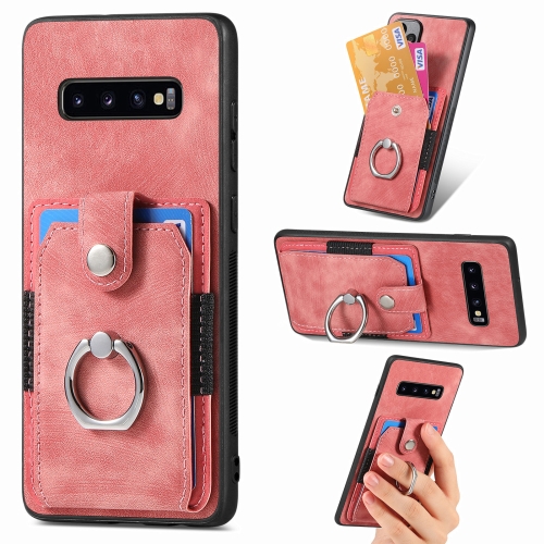 

For Samsung Galaxy S10+ Retro Skin-feel Ring Card Wallet Phone Case(Pink)