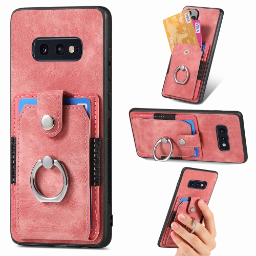 

For Samsung Galaxy S10e Retro Skin-feel Ring Card Wallet Phone Case(Pink)