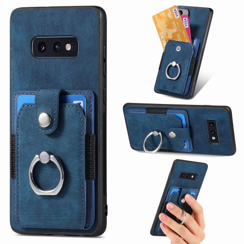 

For Samsung Galaxy S10e Retro Skin-feel Ring Card Wallet Phone Case(Blue)