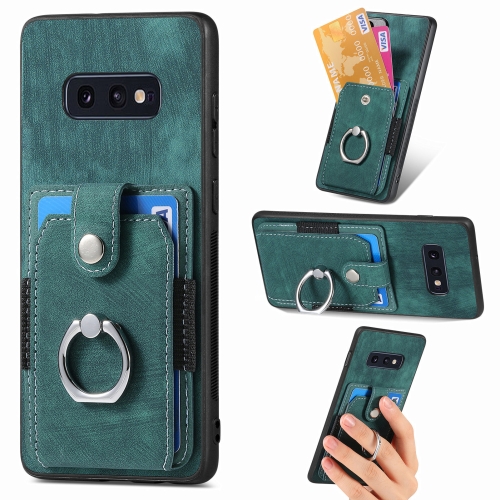 

For Samsung Galaxy S10e Retro Skin-feel Ring Card Wallet Phone Case(Green)