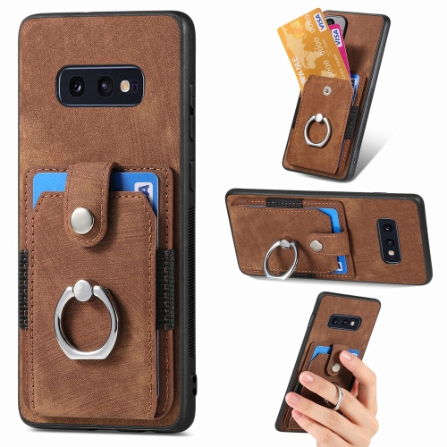 

For Samsung Galaxy S10e Retro Skin-feel Ring Card Wallet Phone Case(Brown)