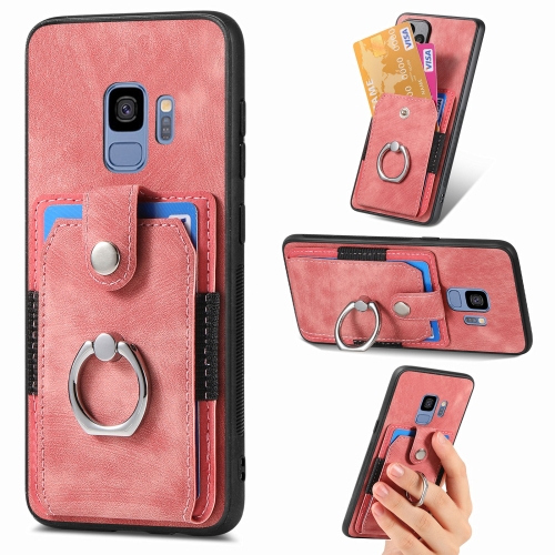 

For Samsung Galaxy S9 Retro Skin-feel Ring Card Wallet Phone Case(Pink)