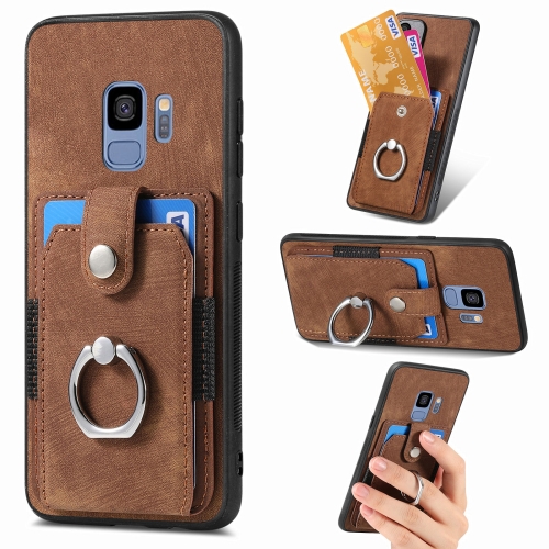 

For Samsung Galaxy S9 Retro Skin-feel Ring Card Wallet Phone Case(Brown)