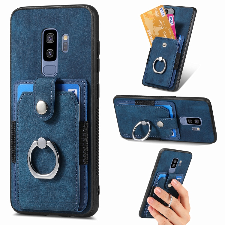 

For Samsung Galaxy S9+ Retro Skin-feel Ring Card Wallet Phone Case(Blue)