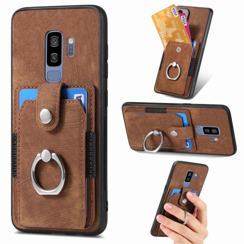 

For Samsung Galaxy S9+ Retro Skin-feel Ring Card Wallet Phone Case(Brown)