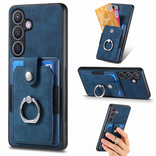 

For Samsung Galaxy S24+ 5G Retro Skin-feel Ring Card Wallet Phone Case(Blue)