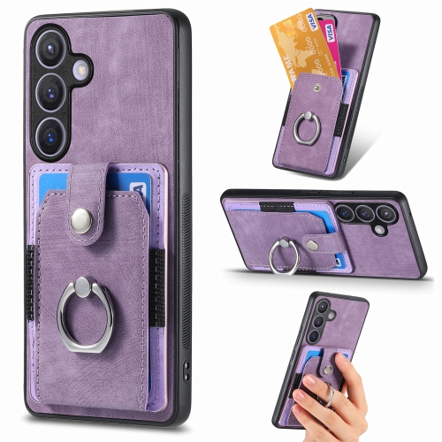 

For Samsung Galaxy S24+ 5G Retro Skin-feel Ring Card Wallet Phone Case(Purple)