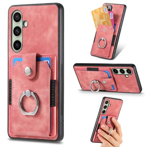 

For Samsung Galaxy A56 5G Retro Skin-feel Ring Card Wallet Phone Case(Pink)