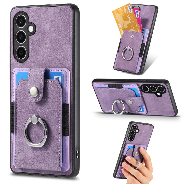 

For Samsung Galaxy S24 FE 5G Retro Skin-feel Ring Card Wallet Phone Case(Purple)