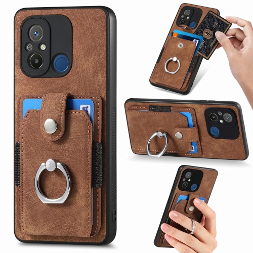 

For Redmi 12C Retro Skin-feel Ring Card Wallet Phone Case(Brown)