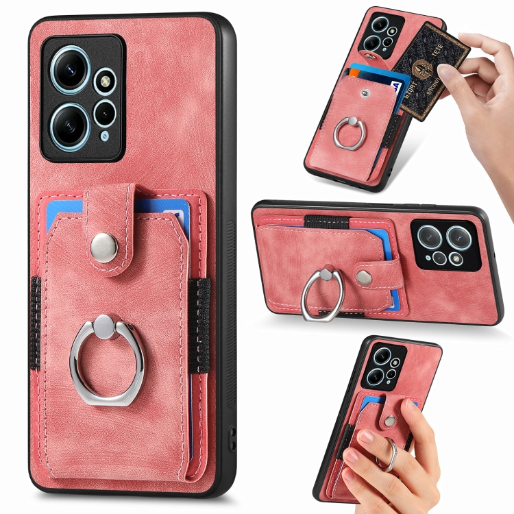 

For Redmi Note 12 4G Retro Skin-feel Ring Card Wallet Phone Case(Pink)