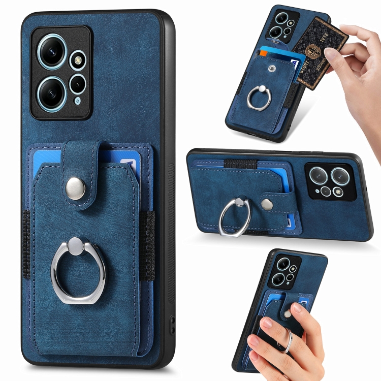 

For Redmi Note 12 4G Retro Skin-feel Ring Card Wallet Phone Case(Blue)